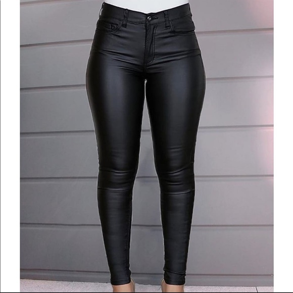 Black Metallic Leather Pants - Picture 2 of 11
